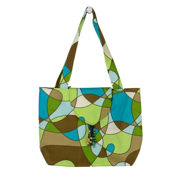 Y2k Vintage Suruchi Green & Blue Geometric Abstract Tote Shoulder Bag Beaded - Picture 1 of 11